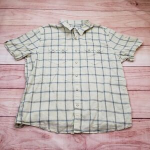 Tecovas Shirt Mens XL Yellow Plaid Short Sleeve Western Pearl Snap Cotton Linen
